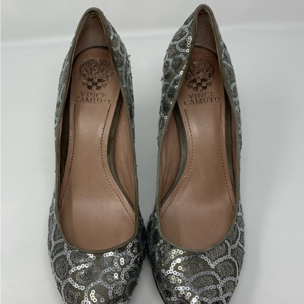 Vince Camuto Silver‎ Sequin & Gray Suede 
Zella Pump New without box